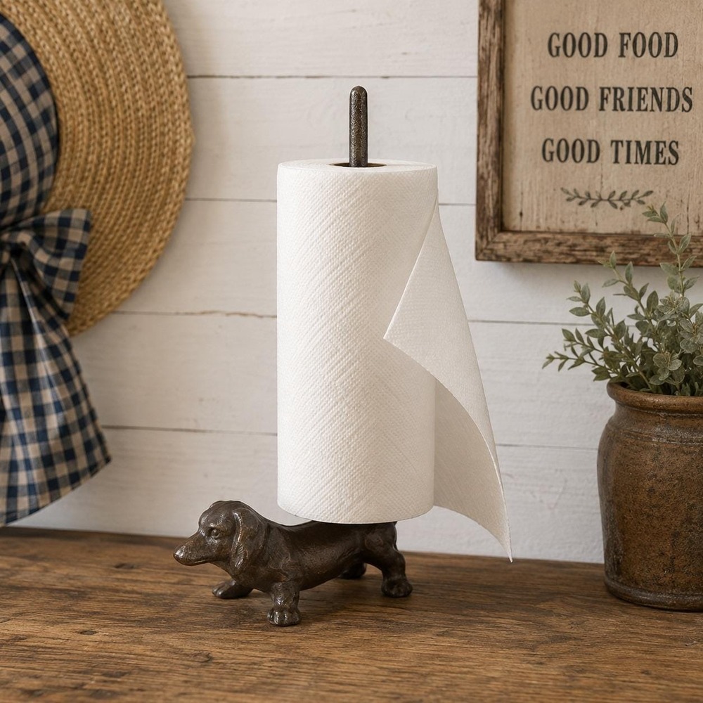 Cast Iron Dachshund Dog Paper Towel Holder Rustic Kitchen Farmhouse Decor